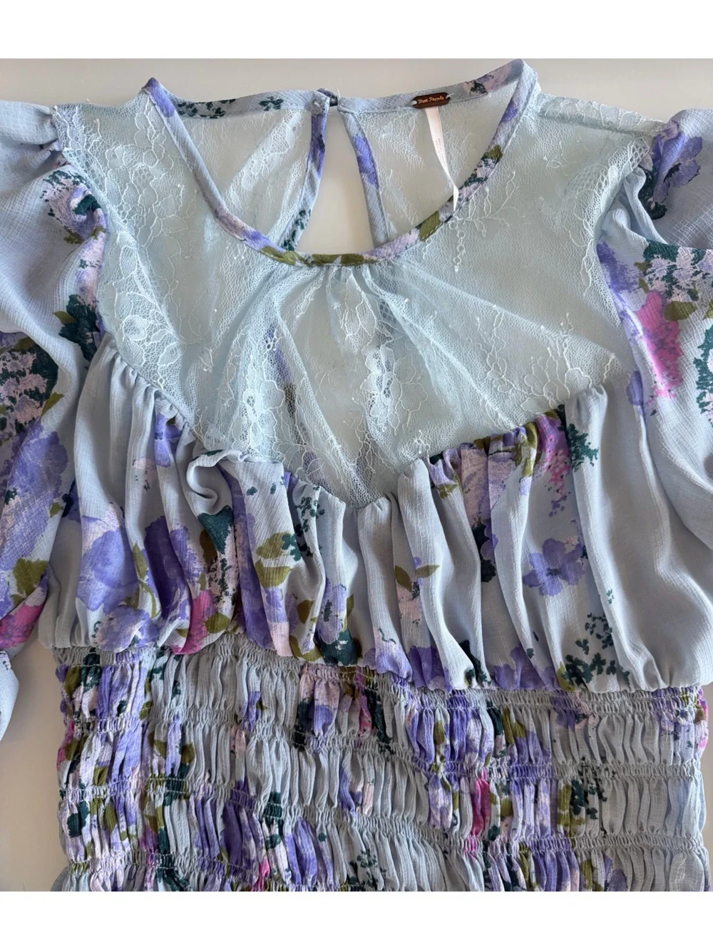 Free people Floral Lace-Trim Cropped Blouse - Light Blue & Purple